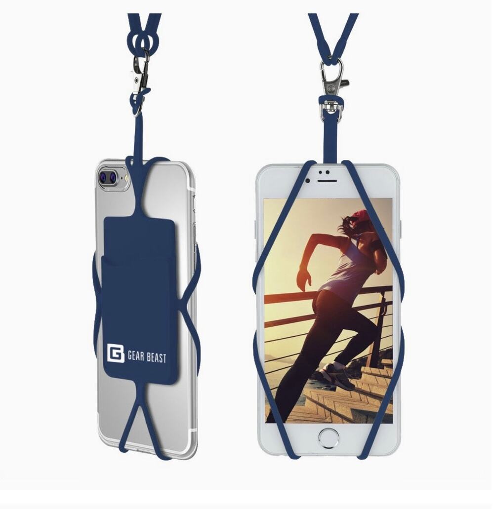 Gear Beast - Cell Phone Lanyard Holder with Card Holder - Navy Blue